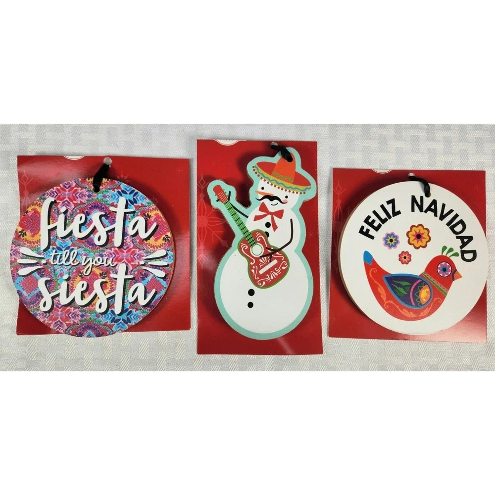 Lot Of 3 NIP Feliz Navidad Mexican Style Christmas Ornaments Margarita Mariachi